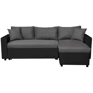 LOUNGITUDE Canapé d'angle 4 places Convertible et Réversible MARIA en simili et microfibre - Gris/Noir pas cher