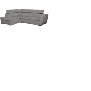 LOUNGITUDE Canapé d'angle gauche convertible 4 places PAOLA avec coffre en tissu - Gris clair pas cher