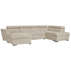 LOUNGITUDE Canapé panoramique convertible avec 2 coffres PAOLA en tissu - Beige pas cher