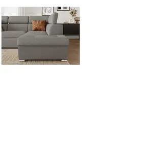 LOUNGITUDE Canapé d'angle droit convertible 4 places PAOLA avec coffre en tissu - Gris clair pas cher
