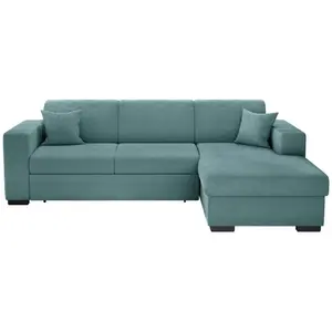 LOUNGITUDE Canapé d'angle FUJI XL convertible avec coffre en velours côtelé - Angle droit - Bleu clair pas cher