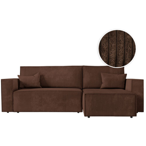 LOUNGITUDE CLARISSE - Canapé d'angle convertible réversible avec coffre en velours côtelé - Marron pas cher