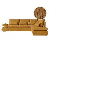 LOUNGITUDE Canapé d'angle réversible SEBASTIAN convertible avec coffre en velours côtelé - Jaune pas cher