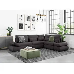 LOUNGITUDE Canapé d'angle réversible SEBASTIAN convertible avec coffre en velours côtelé - Gris foncé pas cher