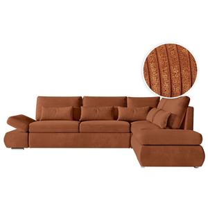 LOUNGITUDE Canapé d'angle réversible SEBASTIAN convertible avec coffre en velours côtelé - Terracotta pas cher