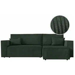 LOUNGITUDE CLARISSE - Canapé d'angle convertible réversible avec coffre en velours côtelé - Vert foncé pas cher