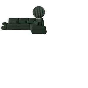 LOUNGITUDE Canapé d'angle réversible SEBASTIAN convertible avec coffre en velours côtelé - Vert foncé pas cher
