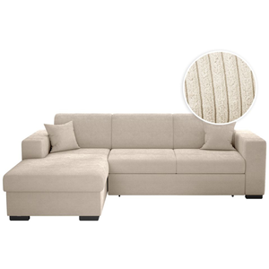 LOUNGITUDE Canapé d'angle FUJI XL convertible avec coffre en velours côtelé - Angle gauche - Beige pas cher