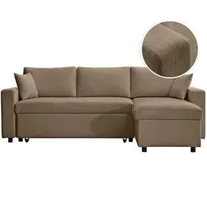 LOUNGITUDE MARIA - Canapé d'angle réversible, convertible en velours côtelé avec coffre - Taupe pas cher