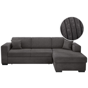 LOUNGITUDE Canapé d'angle FUJI XL convertible avec coffre en velours côtelé - Angle droit - Gris foncé pas cher