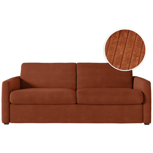 LOUNGITUDE Canapé convertible express AGATHE 140x190cm en velours côtelé - Matelas épaisseur 13cm - Terracotta pas cher