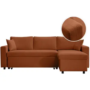 LOUNGITUDE MARIA - Canapé d'angle réversible, convertible en velours côtelé avec coffre - Terracotta pas cher