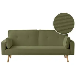 LOUNGITUDE Canapé droit scandinave ELGA convertible 3 places en velours côtelé - Vert foncé pas cher
