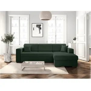 LOUNGITUDE Canapé d'angle FUJI XL convertible avec coffre en velours côtelé - Angle droit - Vert foncé pas cher