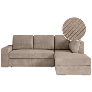 LOUNGITUDE ADEN - Canapé d'angle convertible avec coffre en velours côtelé - Angle droit - Taupe pas cher