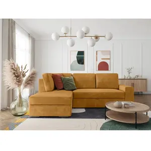 Canapé d'angle convertible LOUNGITUDE ADEN en velours côtelé jaune ave... pas cher