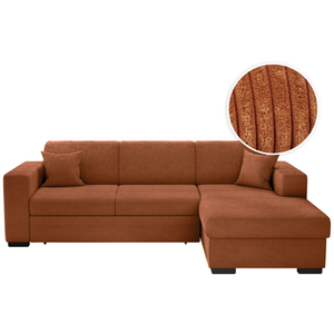 LOUNGITUDE Canapé d'angle FUJI XL convertible avec coffre en velours côtelé - Angle droit - Terracotta pas cher