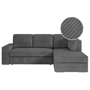 LOUNGITUDE Canapé d'angle convertible ADEN en velours côtelé gris foncé avec coff... pas cher