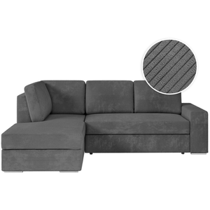 Canapé d'angle convertible avec coffre en velours côtelé - LOUNGITUDE - ADEN - Gris - 3 places - Occasionnel pas cher