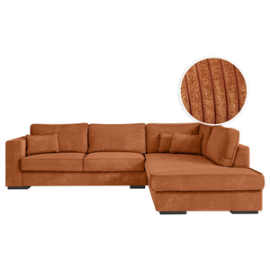 LOUNGITUDE Canapé d'angle BELAMI 4 places XXL en velours côtelé - Angle droit - Terracotta pas cher