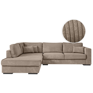 LOUNGITUDE Canapé d'angle BELAMI 4 places XXL en velours côtelé - Angle gauche - Taupe