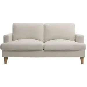 LOUNGITUDE Canapé droit TALMA 3 places en tissu beige pieds bois naturel pas cher