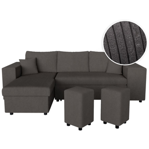 LOUNGITUDE Canapé d'angle MADY convertible avec coffre, rangement poufs à droite en velours côtelé gris foncé pas cher