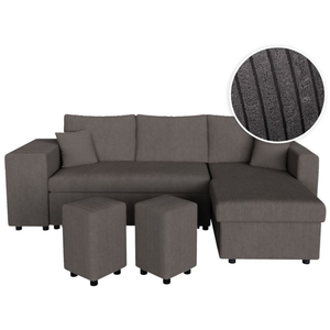 LOUNGITUDE Canapé d'angle réversible convertible OSLO avec coffre 2 poufs à gauche en velours côtelé gris foncé pas cher
