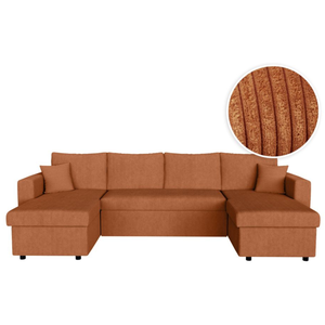 LOUNGITUDE Canapé d'angle panoramique MARIA convertible avec 2 coffres en velours côtelé - Terracotta pas cher