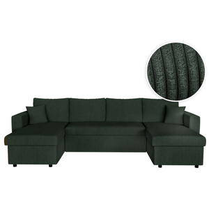LOUNGITUDE Canapé d'angle panoramique MARIA convertible avec 2 coffres en velours côtelé - Vert foncé pas cher