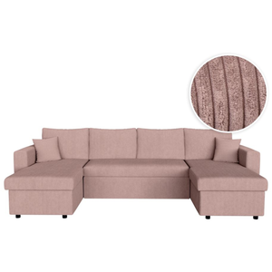 LOUNGITUDE Canapé d'angle panoramique MARIA convertible avec 2 coffres en velours côtelé - Rose pas cher