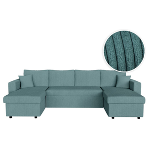 LOUNGITUDE Canapé d'angle panoramique MARIA convertible avec 2 coffres en velours côtelé - Bleu clair pas cher