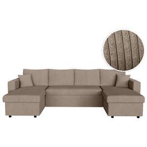 LOUNGITUDE Canapé d'angle panoramique MARIA convertible avec 2 coffres en velours côtelé - Taupe pas cher