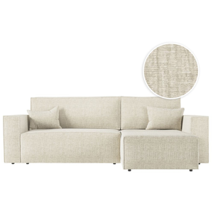 LOUNGITUDE CLARISSE - Canapé d'angle convertible réversible avec coffre en tissu texturé 3D - Beige pas cher