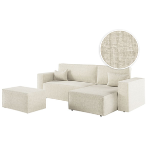 LOUNGITUDE PACK - CLARISSE - Canapé d'angle convertible réversible avec pouf en tissu texturé 3D - Beige pas cher