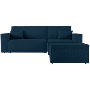 LOUNGITUDE PACK - CLARISSE - Canapé d'angle convertible réversible avec pouf en tissu texturé 3D - Bleu foncé pas cher
