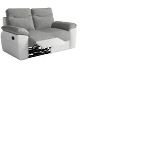 LOUNGITUDE Canapé de relaxation manuel ROSS 2 places en tissu et simili - Blanc/Gris pas cher