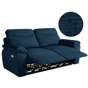 LOUNGITUDE Canapé de relaxation électrique ROSS 3 places en tissu texturé 3D - Bleu foncé pas cher