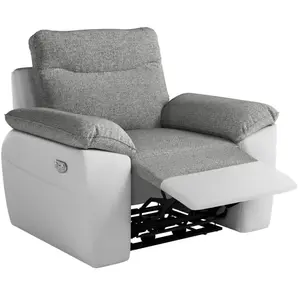 LOUNGITUDE Fauteuil de relaxation électrique ROSS en tissu et simili - Blanc/Gris