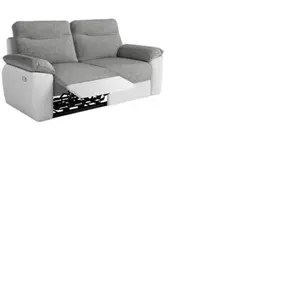 LOUNGITUDE Canapé de relaxation électrique ROSS 3 places en tissu et simili - Blanc/Gris pas cher