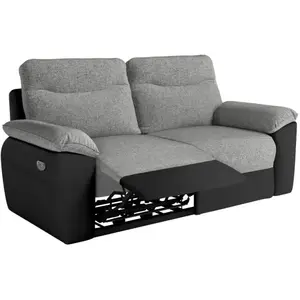 LOUNGITUDE Canapé de relaxation électrique ROSS 3 places en tissu et simili - Noir/Gris pas cher