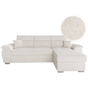 LOUNGITUDE Canapé KOMECO d'angle réversible convertible avec coffre et têtières réglables en tissu bouclette - Blanc pas cher