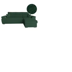 LOUNGITUDE Canapé KOMECO d'angle réversible convertible avec coffre et têtières réglables en tissu bouclette - Vert foncé pas cher