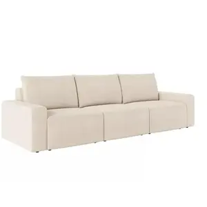 LOUNGITUDE Canapé droit fixe 3 places ROMANE en velours côtelé - Beige pas cher