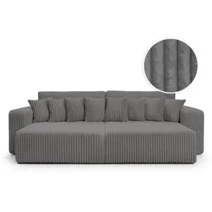 LOUNGITUDE Canapé droit 4 places JADE double méridienne et assise profonde en velours côtelé épais - Gris foncé pas cher