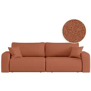 LOUNGITUDE Canapé droit 3 places ALYA convertible en tissu bouclette - Terracotta pas cher