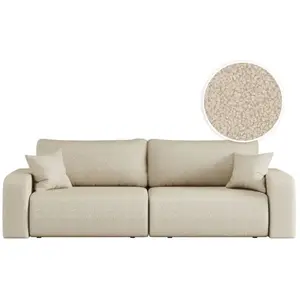 LOUNGITUDE Canapé droit 3 places ALYA convertible en tissu bouclette - Beige pas cher