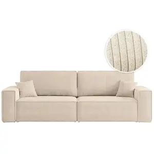 LOUNGITUDE Canapé droit 3 places FARAH convertible en velours côtelé - Beige pas cher