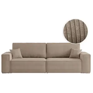 LOUNGITUDE Canapé droit 3 places FARAH convertible en velours côtelé - Taupe pas cher