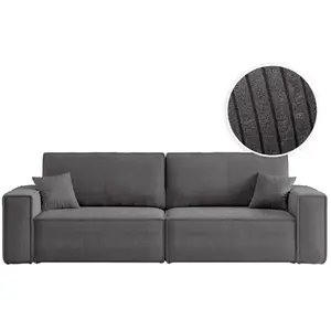 LOUNGITUDE Canapé droit 3 places FARAH convertible en velours côtelé - Gris pas cher